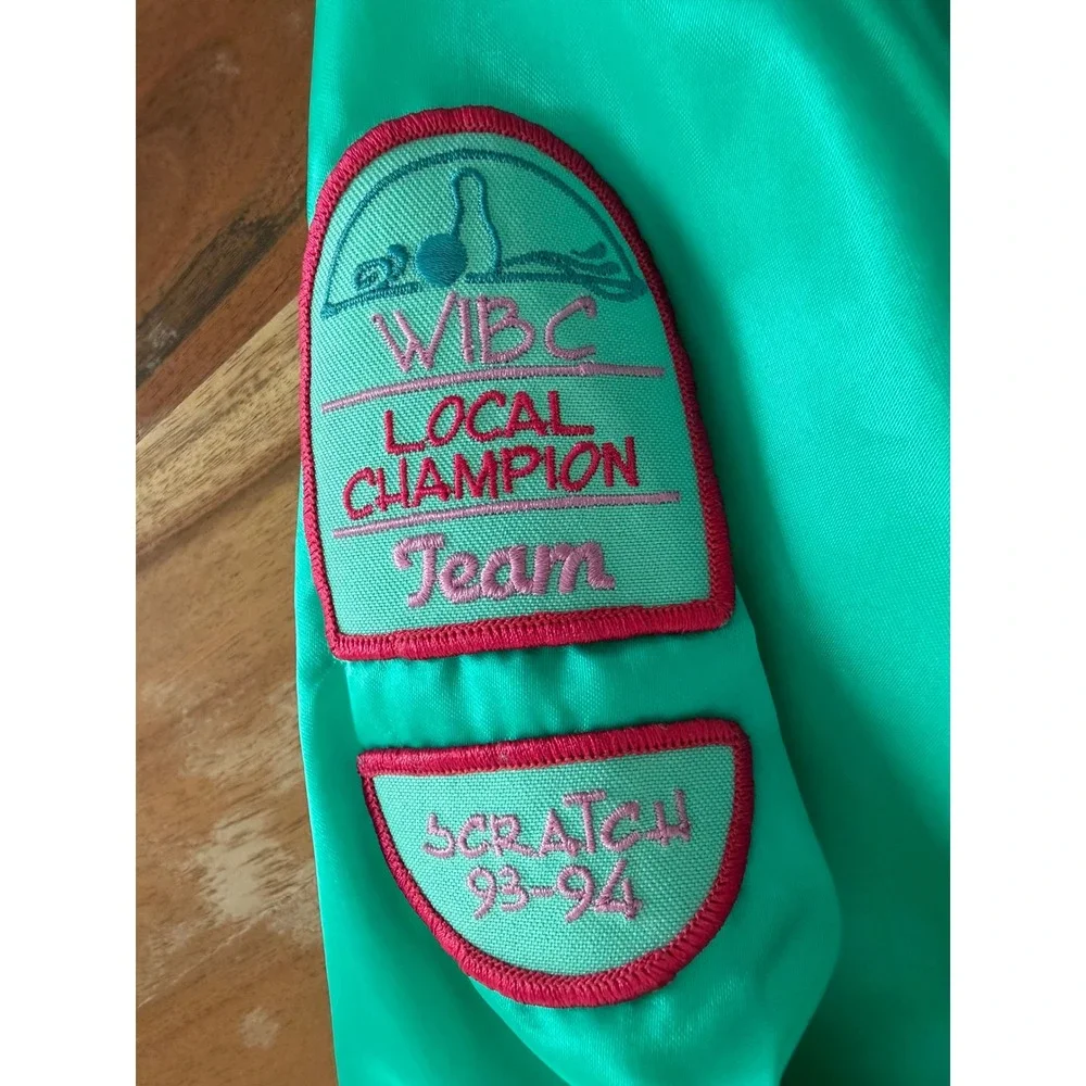 Vintage WestArk Bowling Jacket XL Teal Satin Bomber 1994 Champion Made in USA